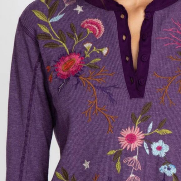 Johnny Was Ulla Raw Seam Henley Thermal Top in Purple XL - Picture 3 of 8